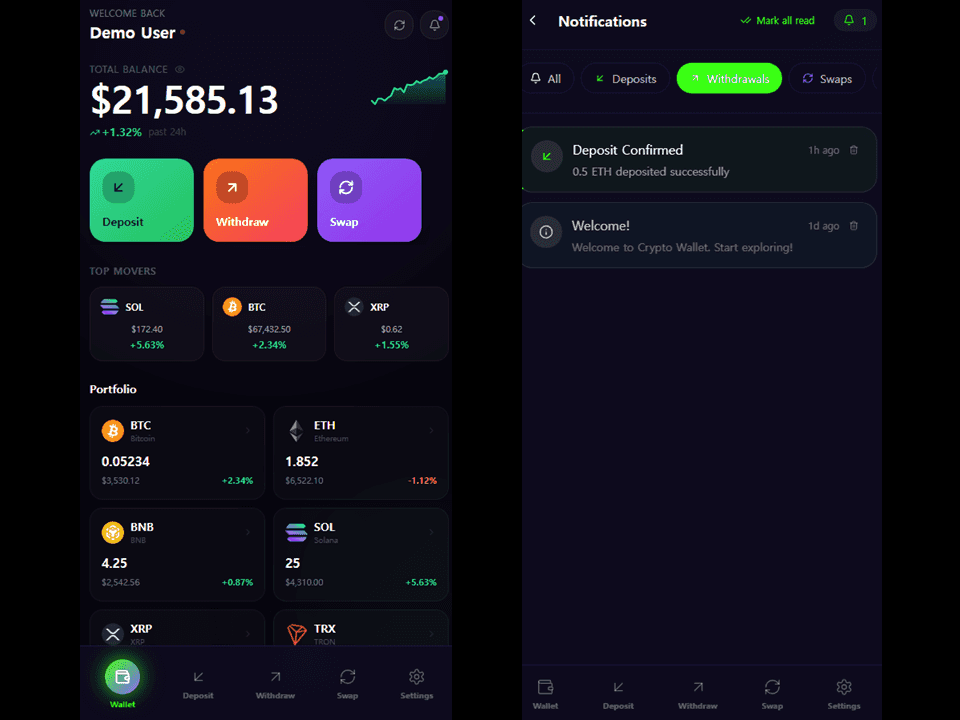 Multilanguage Web Crypto Wallet