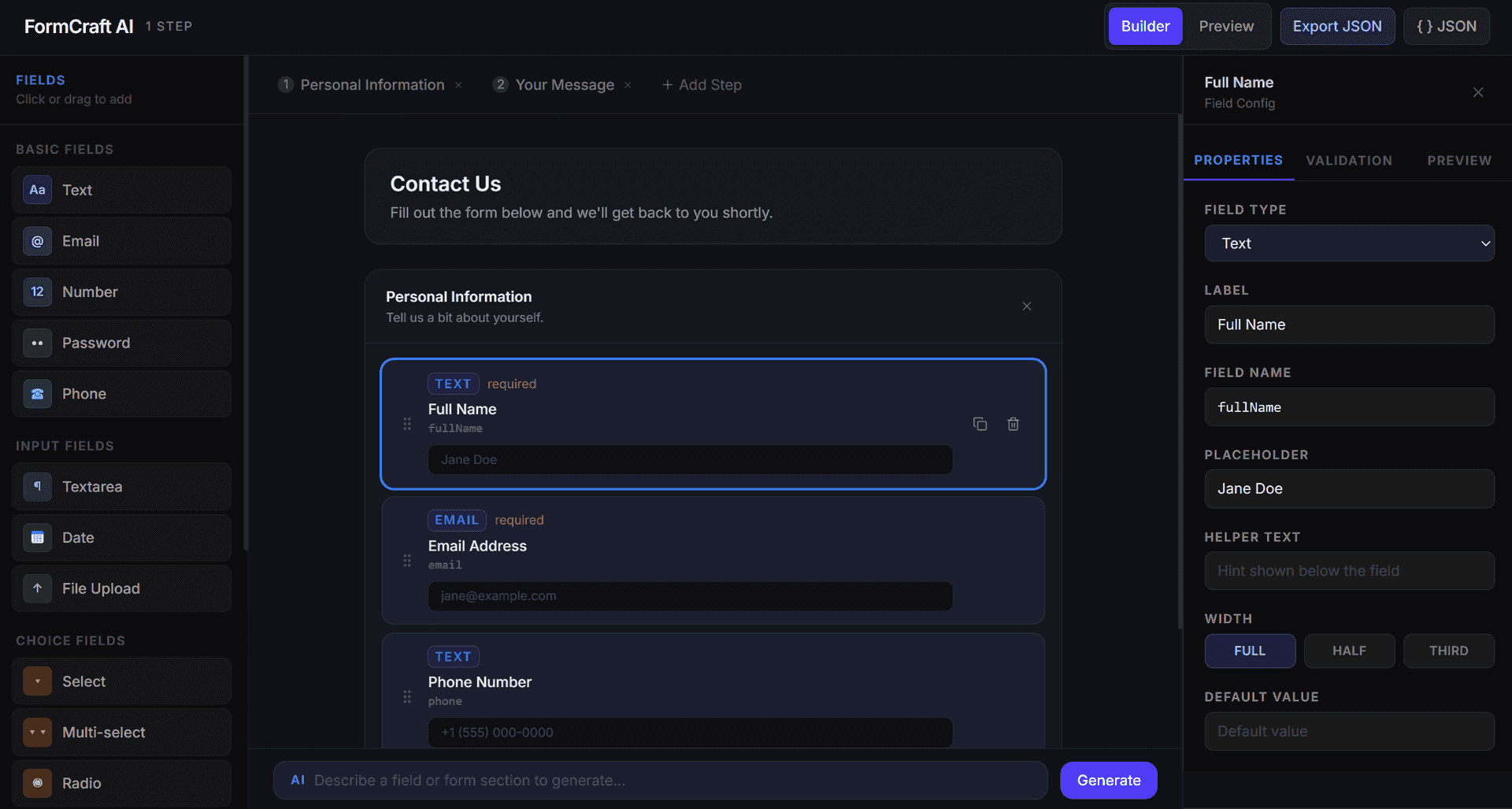 Form Builder UI (Drag & Config Based)