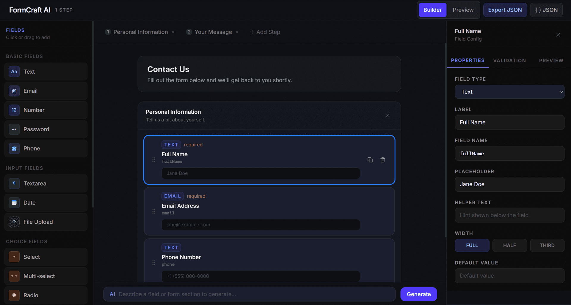 Form Builder UI (Drag & Config Based)