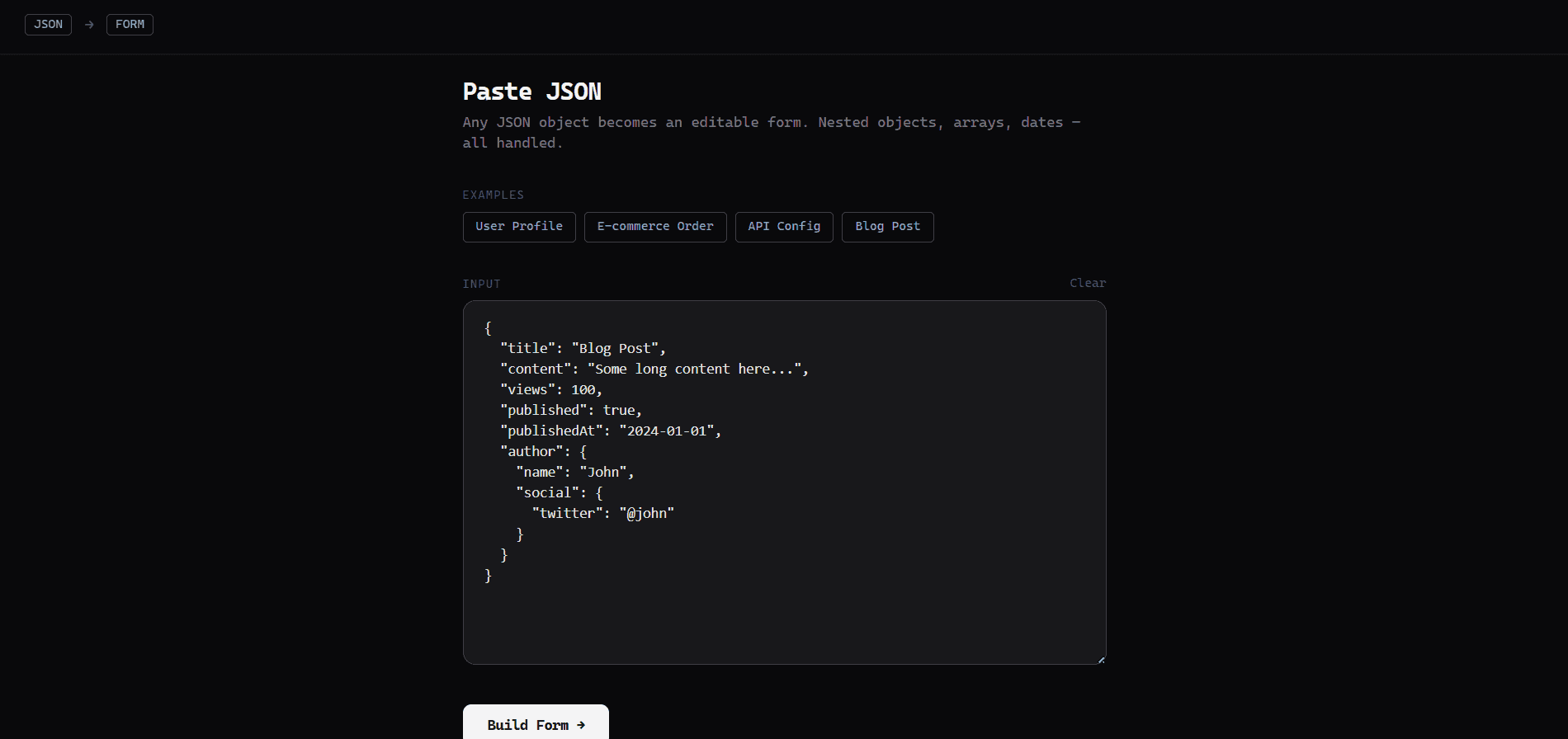 JSON To Form