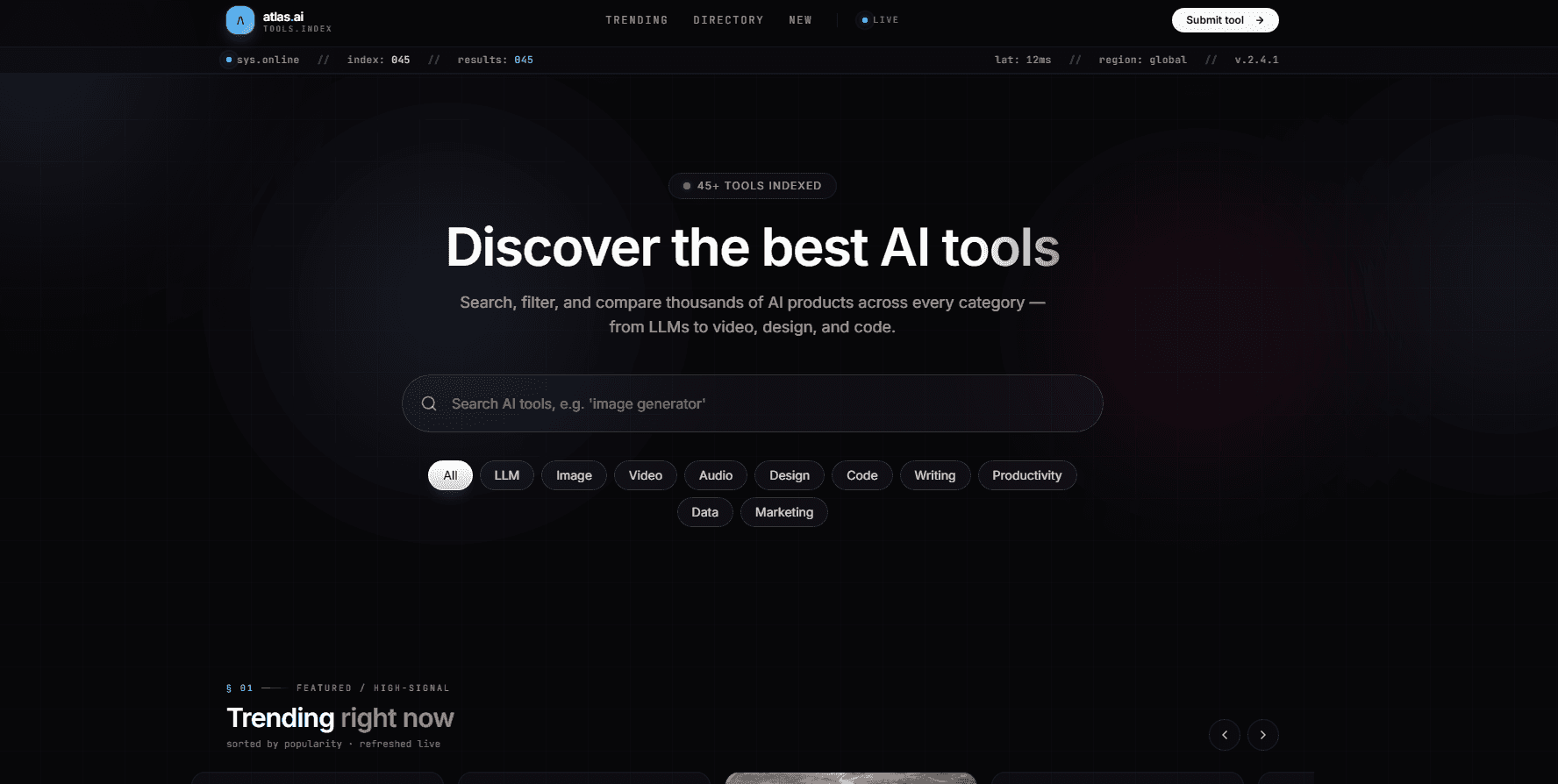 AI Tools Directory Homepage Template